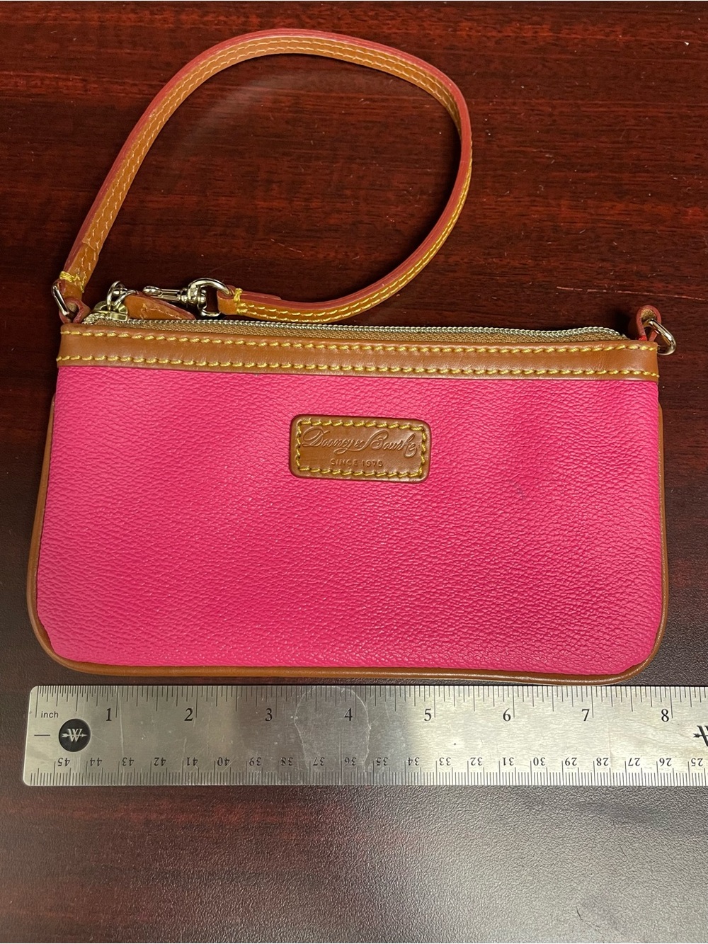 Dooney & Bourke Pink Leather Wristlet with Tan Trim
